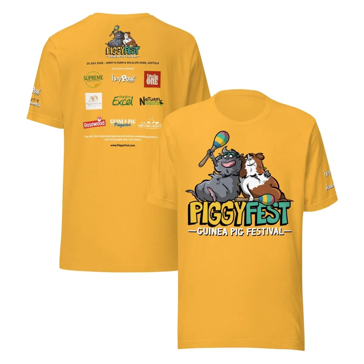 HayPigs Piggy Fest 2026 T-shirt unisex geel