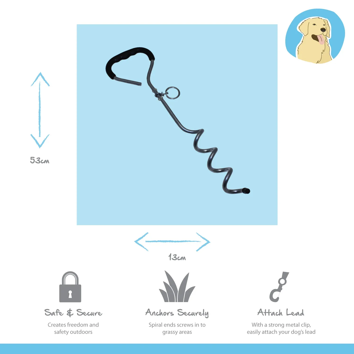 Nature First Tie Out Stake grondpen hond staal spiraal