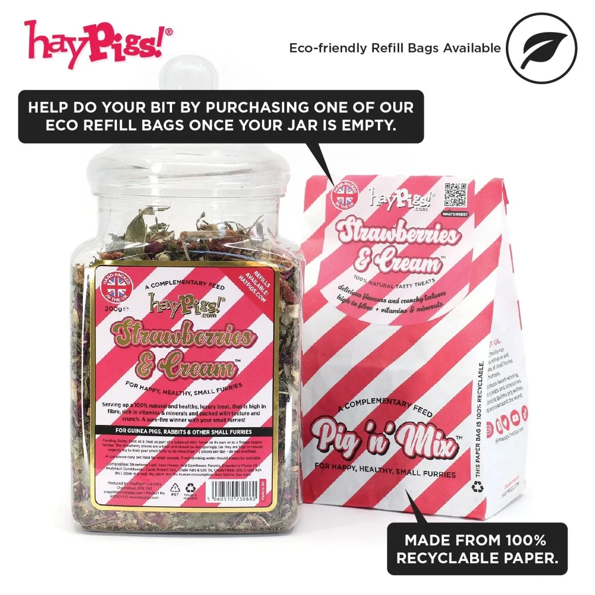 HayPigs Pig n Mix Strawberries Cream snack 200g grote pot