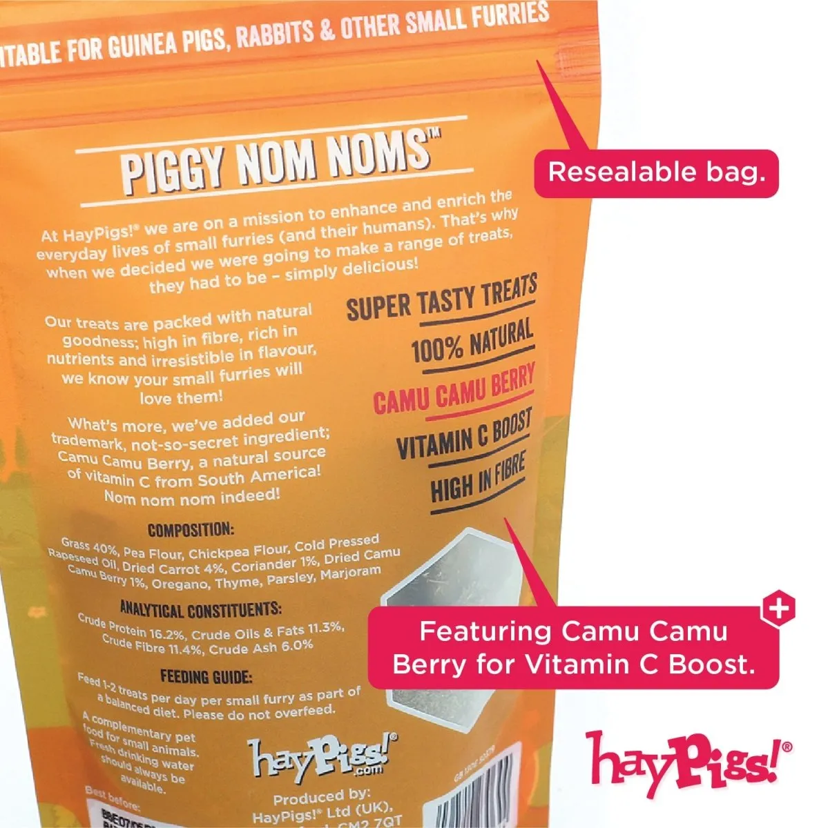 HayPigs Piggy Nom Noms proefset snacks 2 x 70g vitamine C