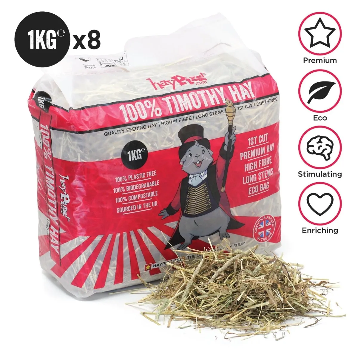 HayPigs Timothy Hay hooi 8x1kg 1e snede vezelrijk