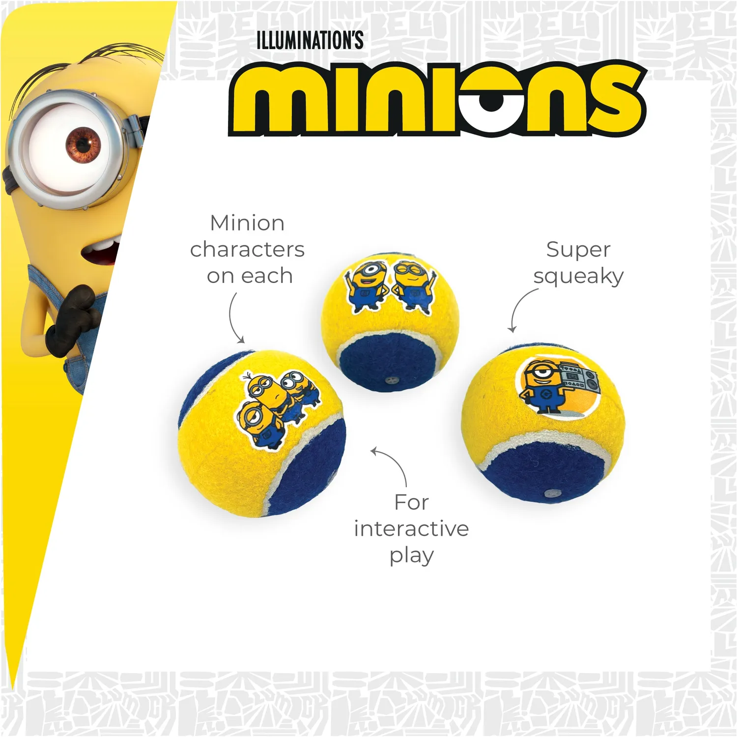 Nature First Minion tennisballen piep 3 stuks 6,5 cm