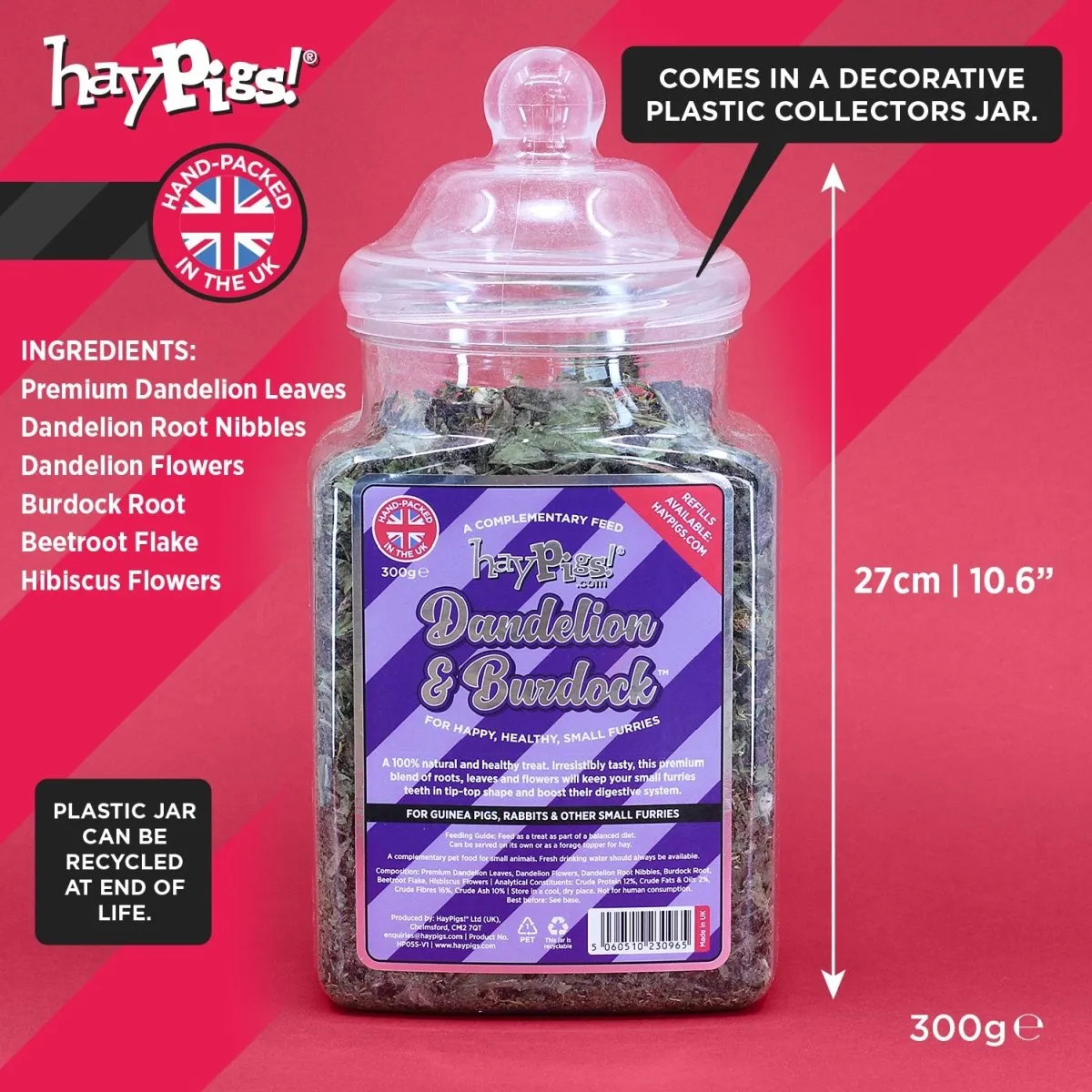 HayPigs Pig n Mix Dandelion Burdock snack 300g pot