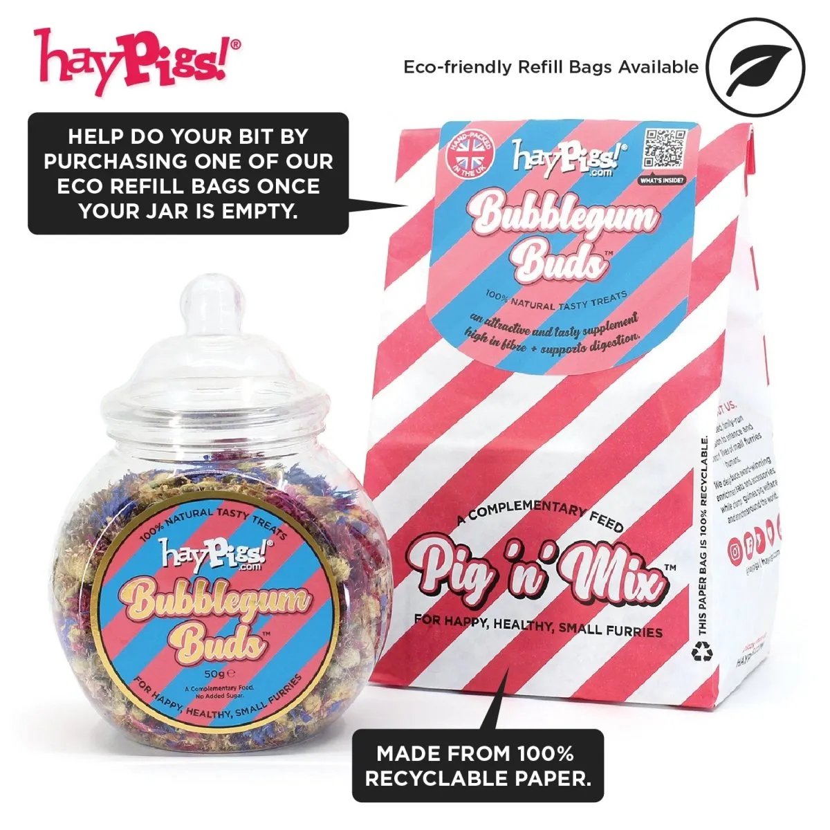 HayPigs Bubblegum Buds snack 50g pot
