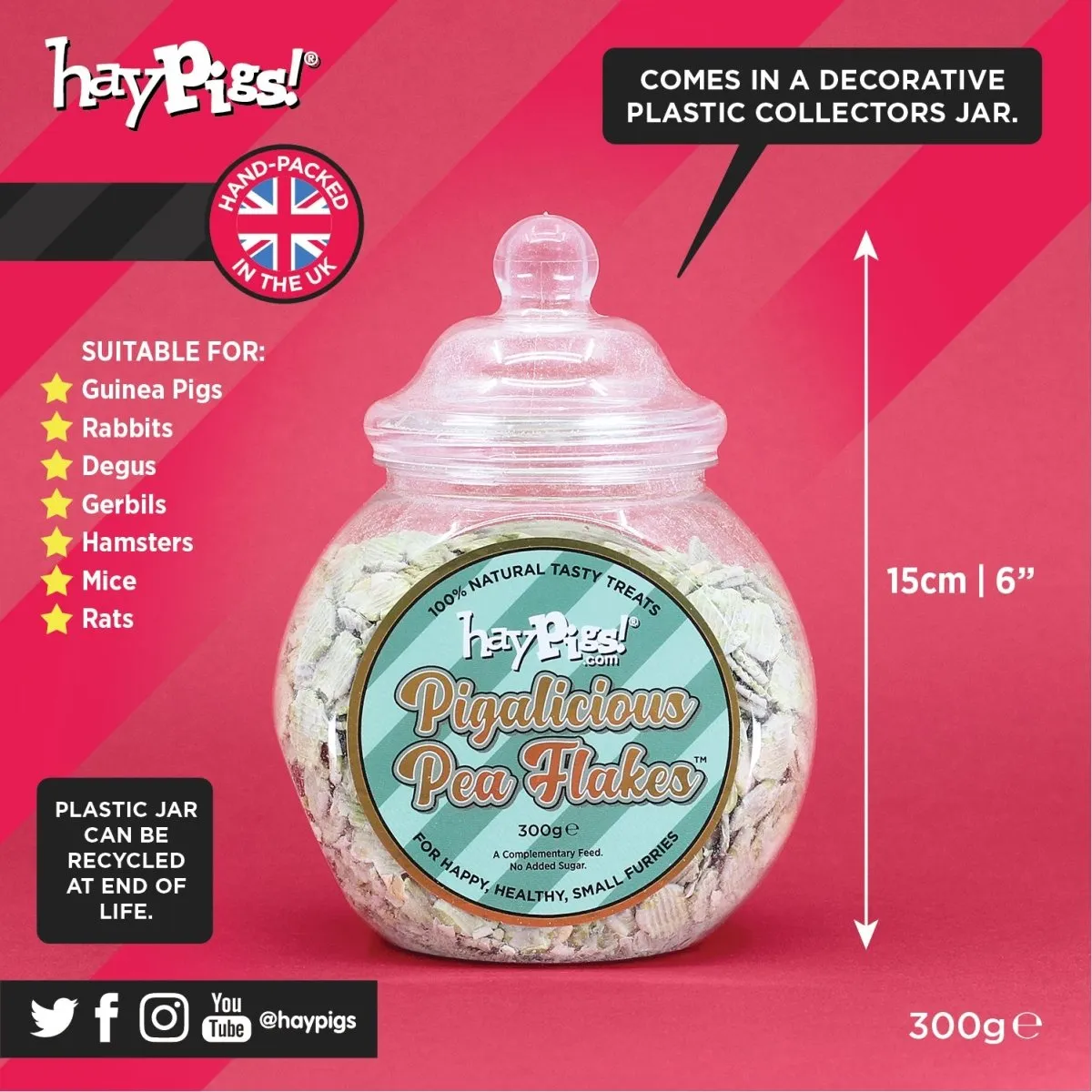 HayPigs Pig n Mix Pigalicious Pea Flakes snack 300g kleine pot
