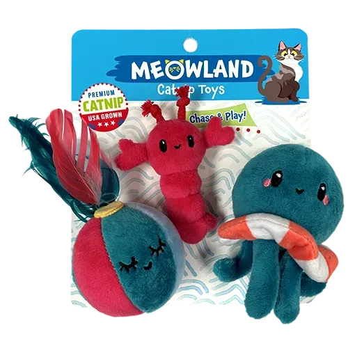 Natures Instinct Meowland Aquatic kattenspeelgoed pluche catnip 3 stuks