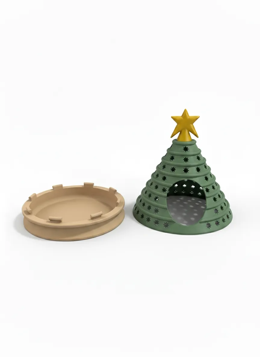 Niborprints Kerstboom huis goud groen 20x24 cm