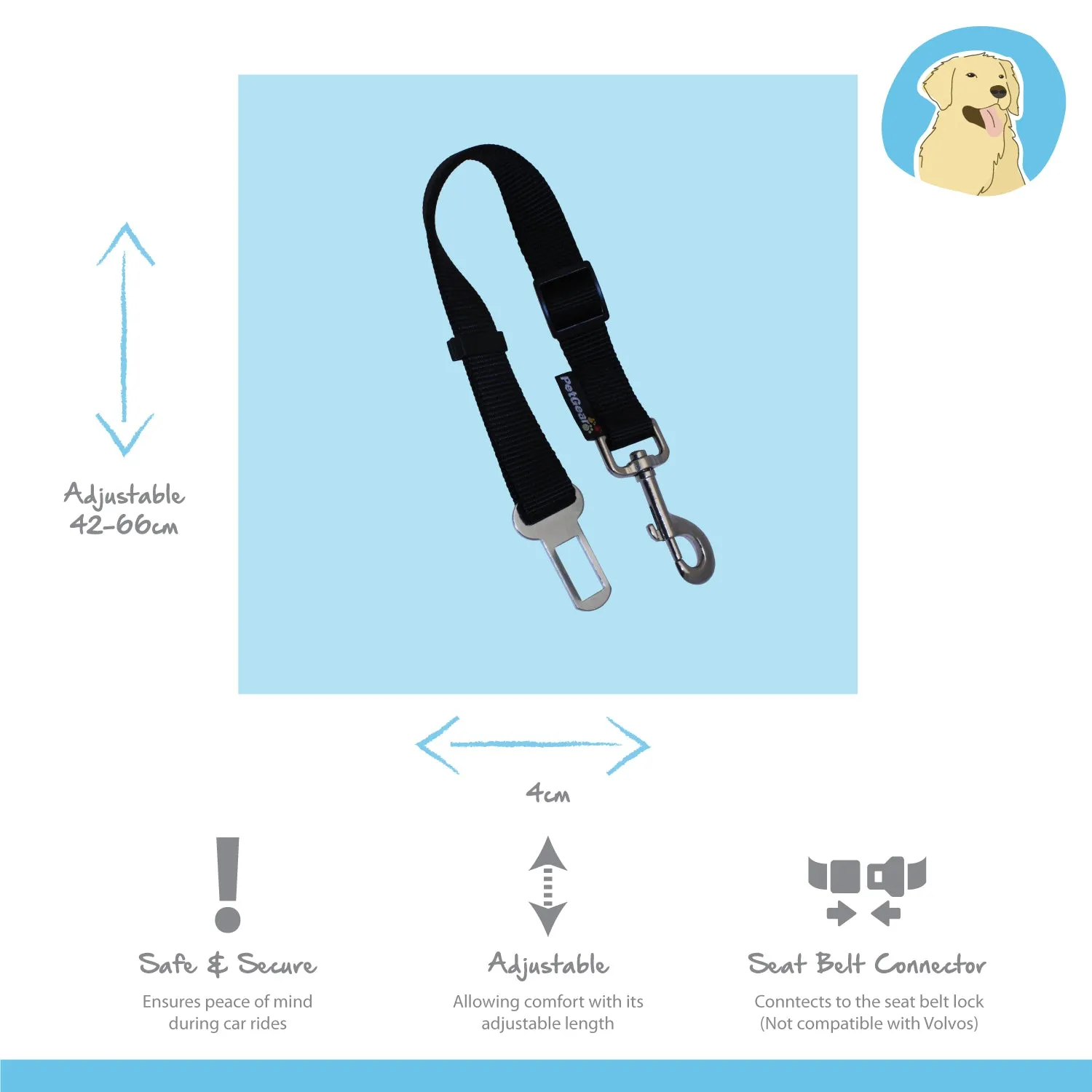 Nature First Dog Seat Belt hondengordel verstelbaar metaalclip