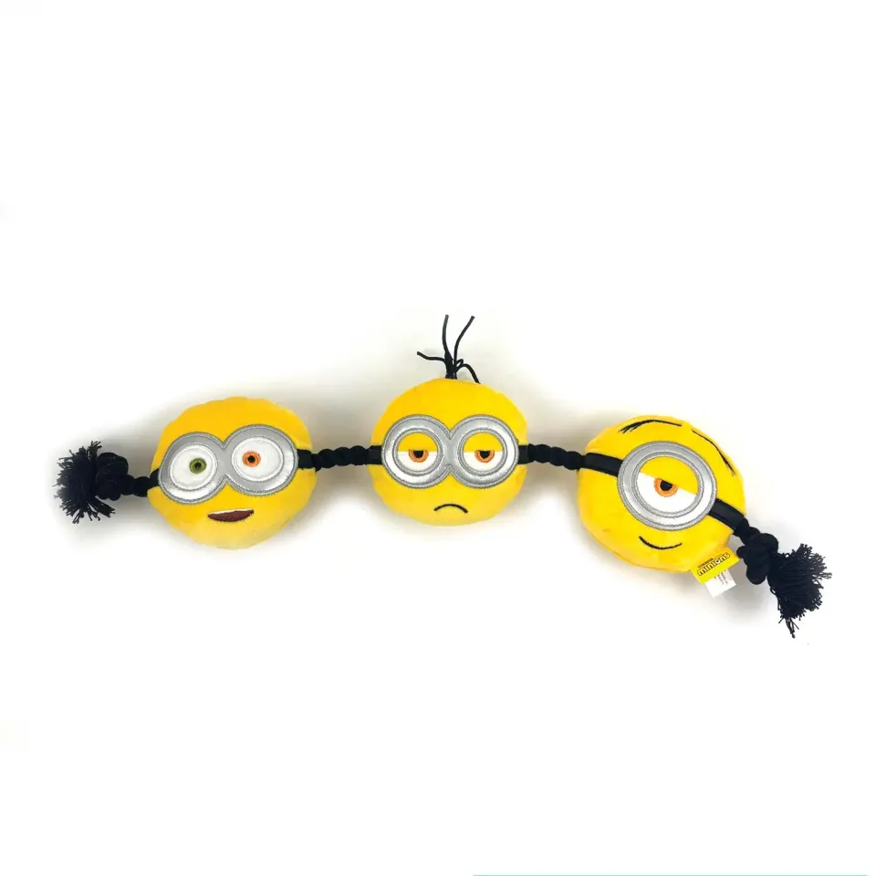 Nature First Minion 3-Head Rope Tug touwspeeltje met pieper