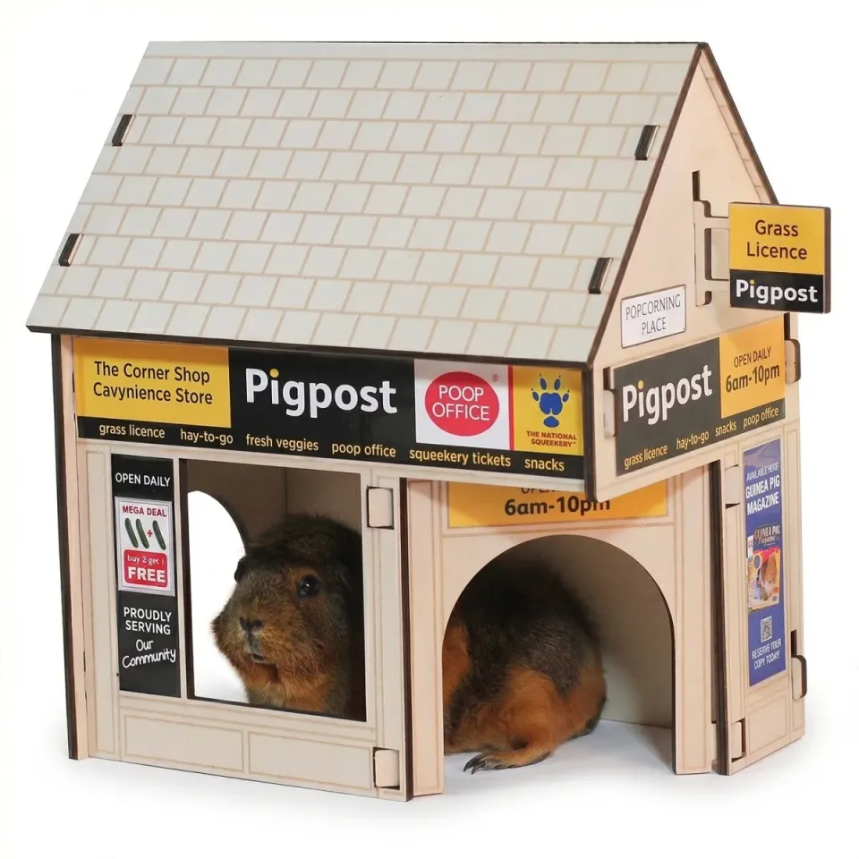 HayPigs Village Corner Shop schuilhuis hout 34x22x39