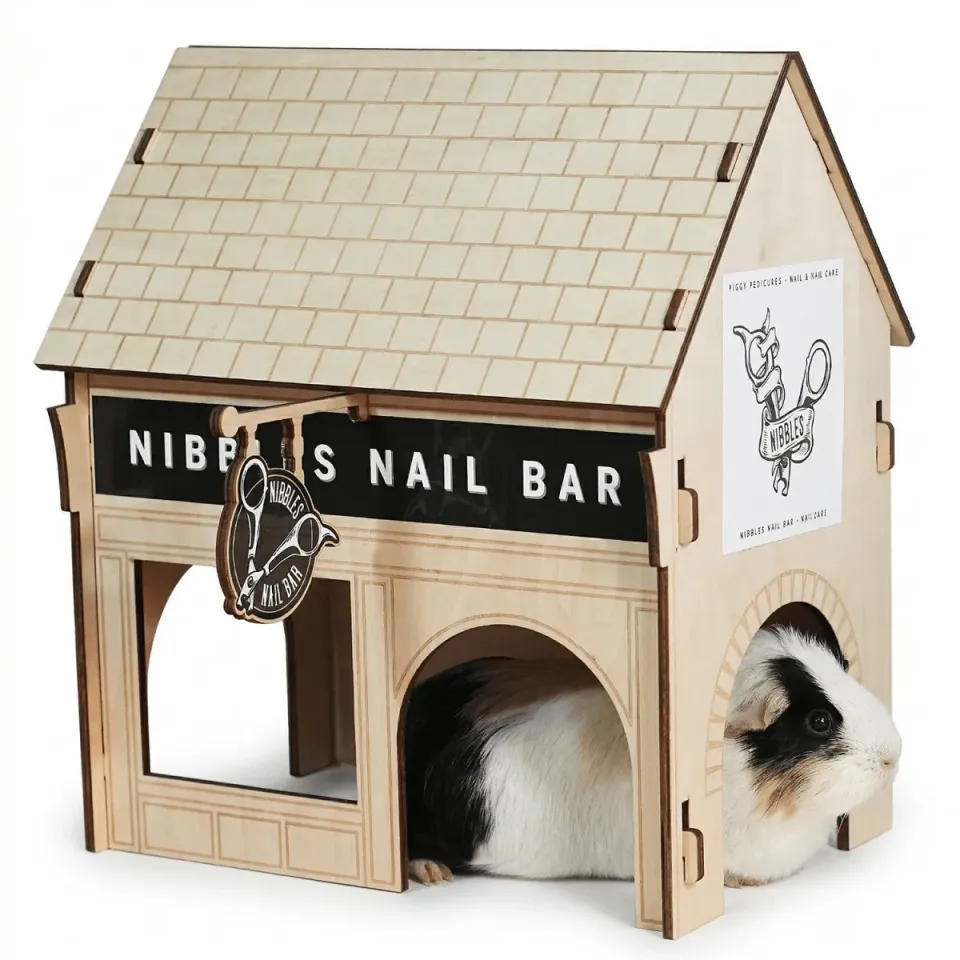 HayPigs Guinea Pig Village Nibbles Nail Bar schuilhuis hout