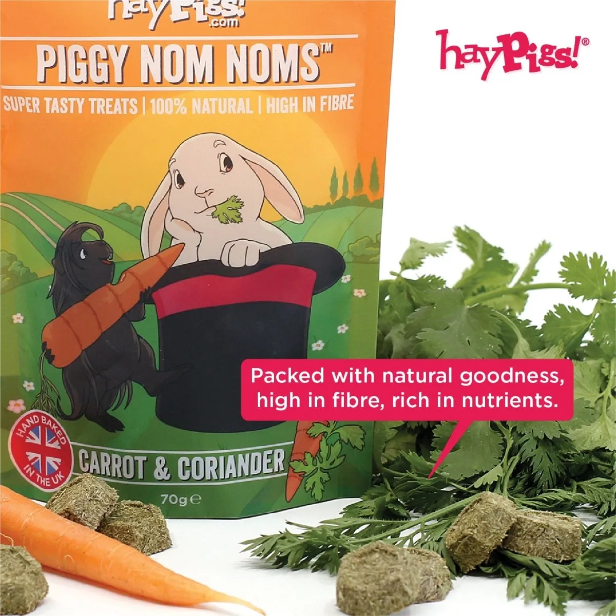 HayPigs Piggy Nom Noms snack wortel koriander 70g vezelrijk