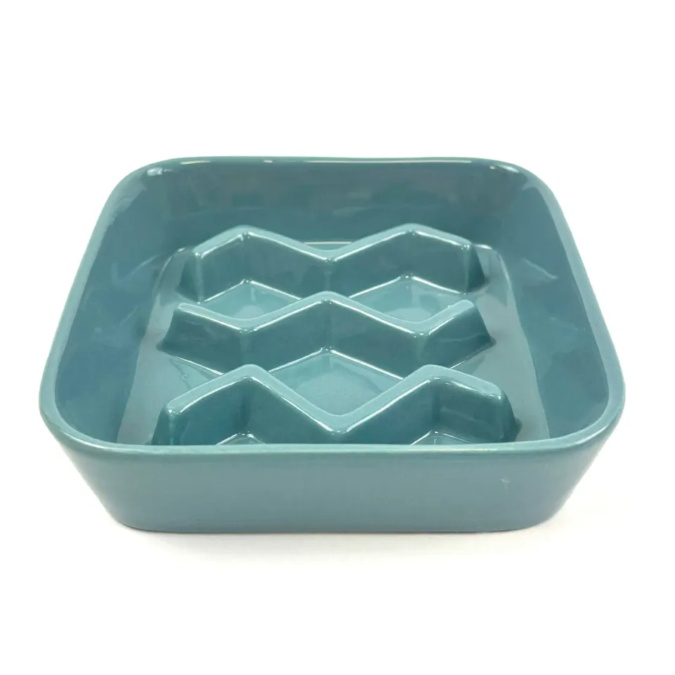 Nature First Chevron voerbak slow feeder blauw dolomiet antischrok