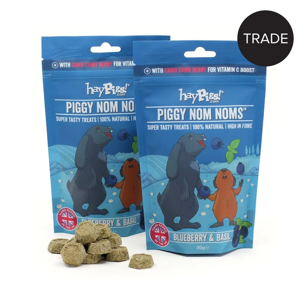 HayPigs Piggy Nom Noms bosbes basilicum snacks 20 x 70g vezelrijk