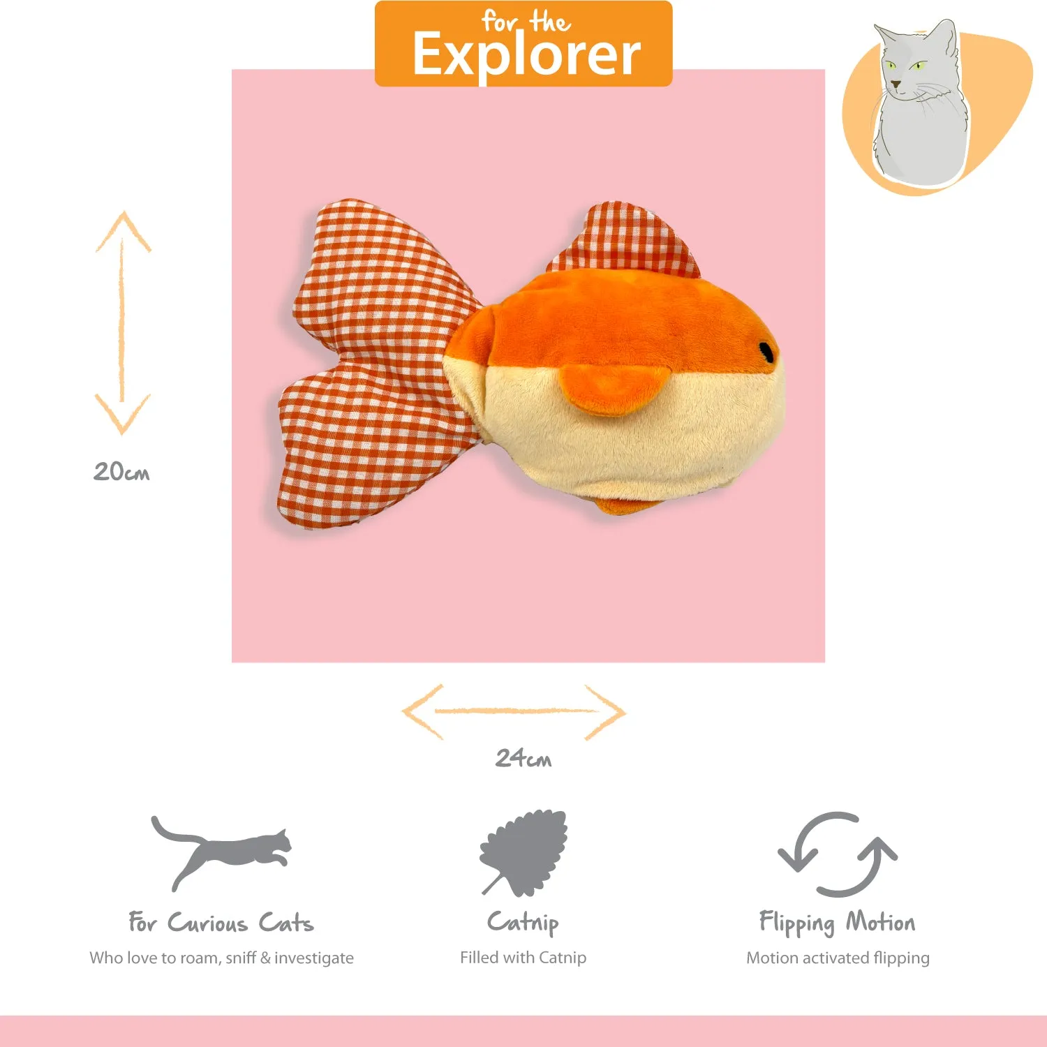 Tabby Patch Flippy Goldfish kattenspeeltje bewegend kraakvis