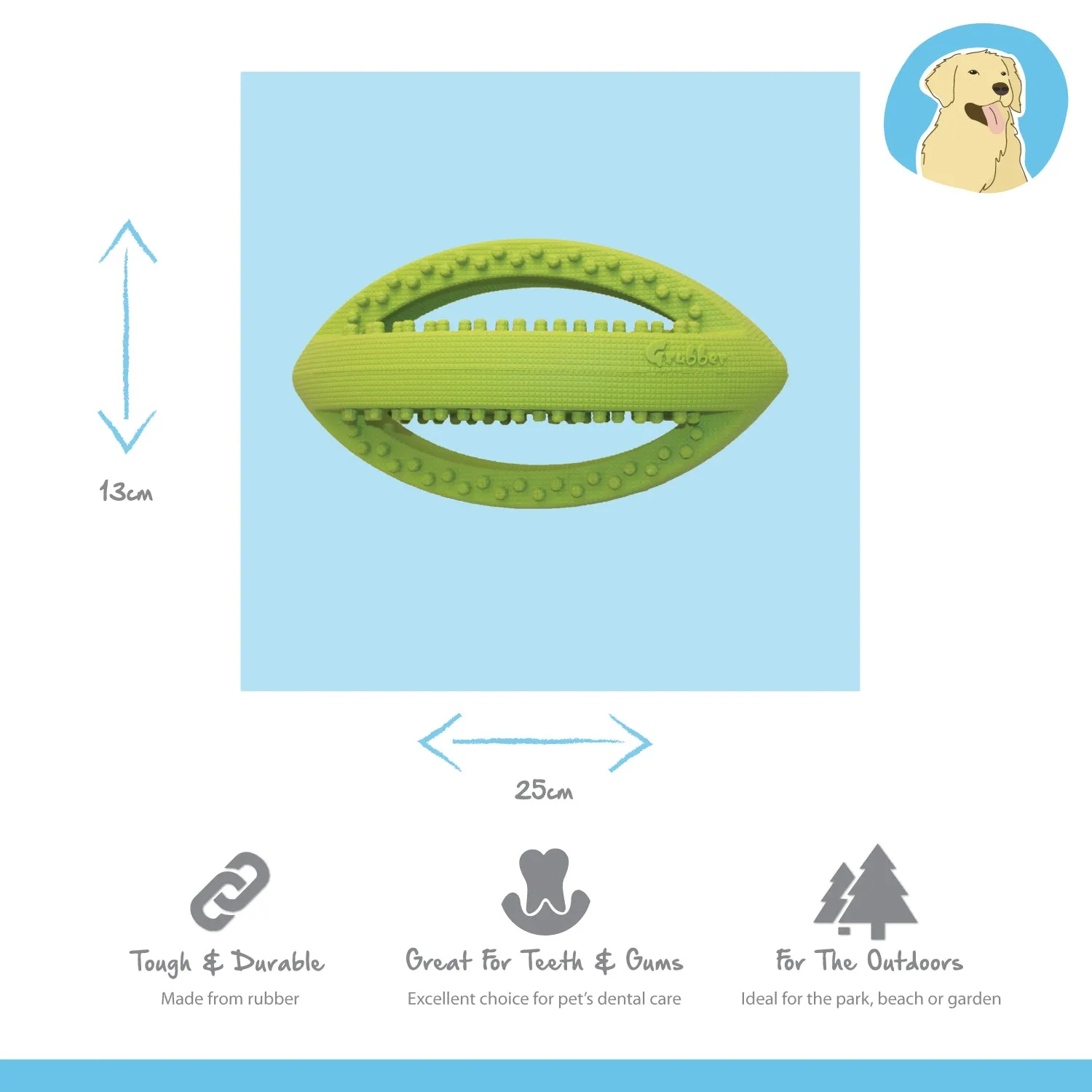 Nature First Grubber Tough Rugbybal hondenspeelbal rubber