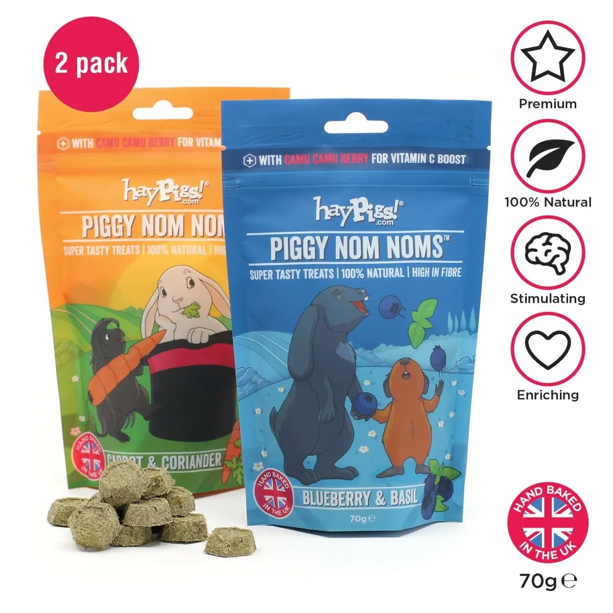 HayPigs Piggy Nom Noms proefset snacks 2 x 70g vitamine C