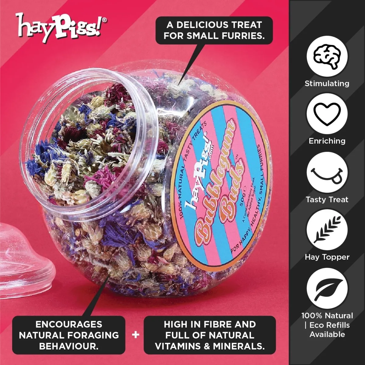 HayPigs Bubblegum Buds snack 50g pot
