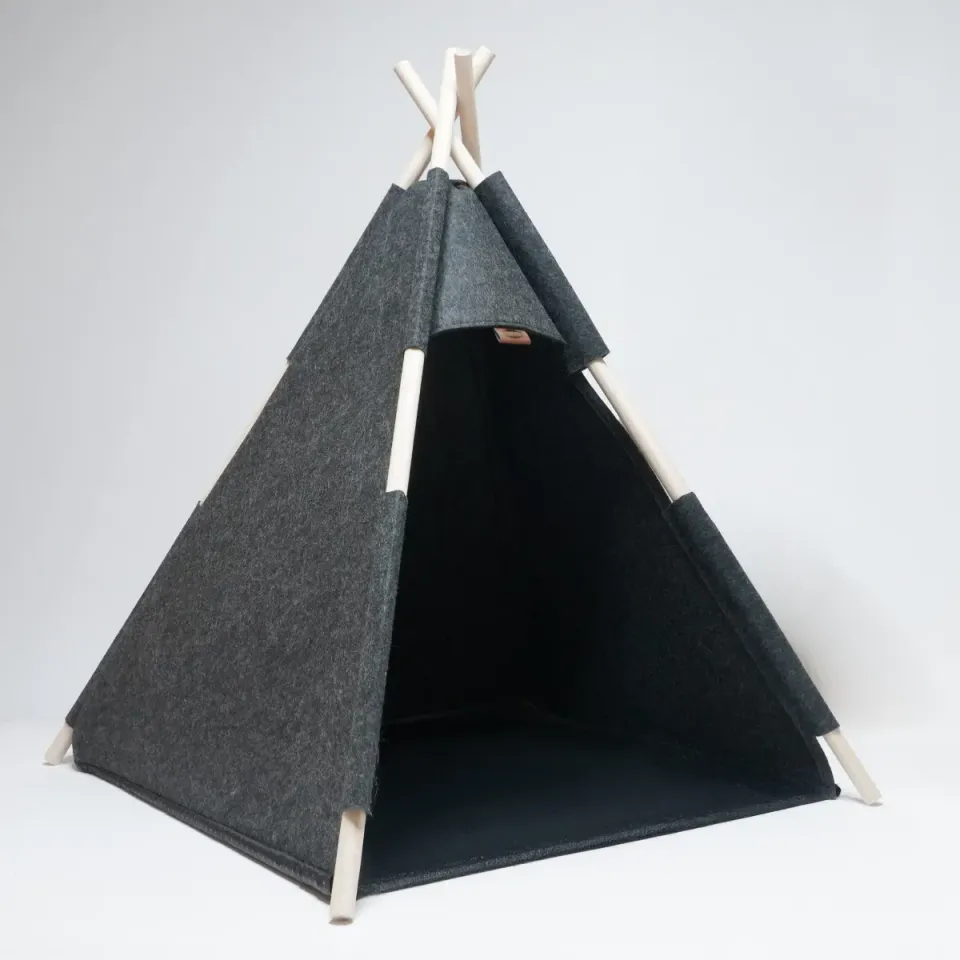 Jouw Konijn Modern Tipi XL schuilplaats vilt grijs inklapbaar