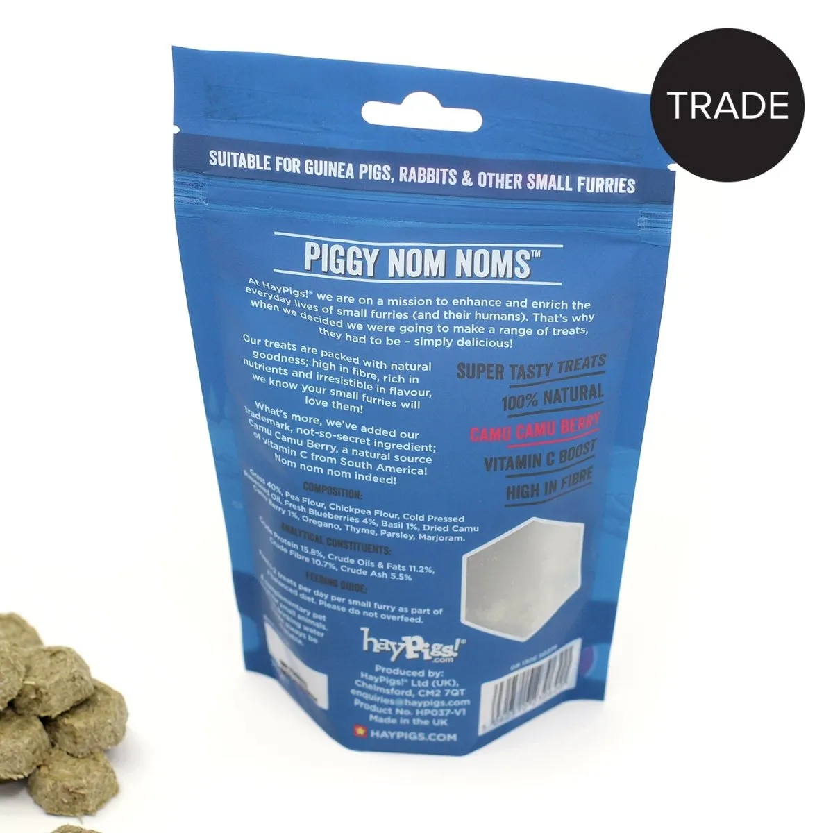 HayPigs Piggy Nom Noms bosbes basilicum snacks 20 x 70g vezelrijk