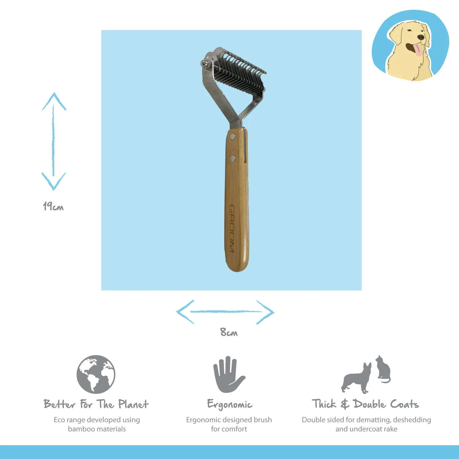 Nature First Bamboo Dematter hondenborstel bamboe dubbele kam