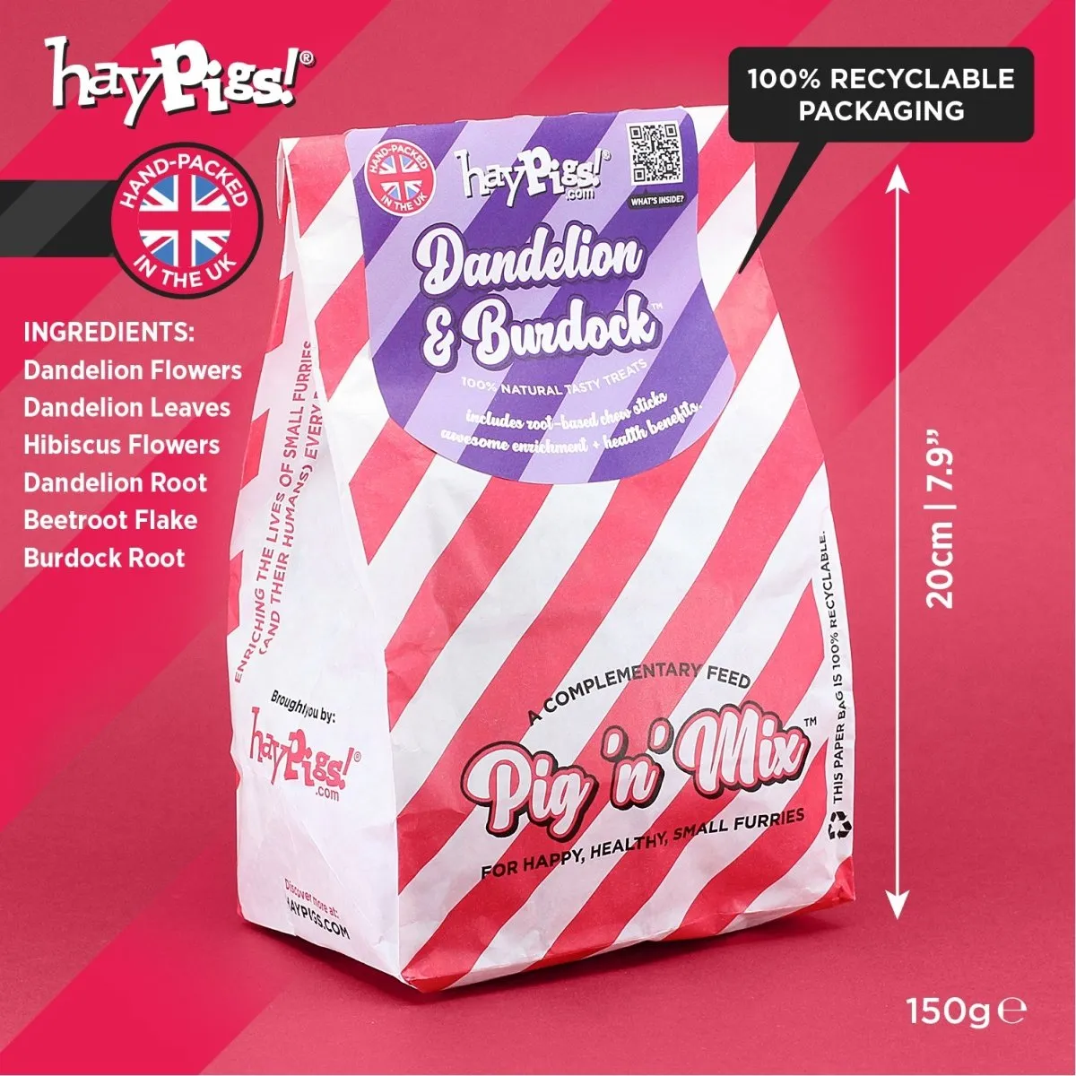 HayPigs Pig n Mix Dandelion & Burdock snackmix 150g vezelrijk