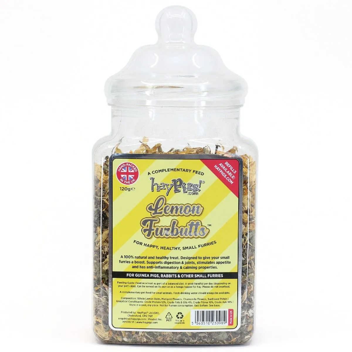 HayPigs Pig'n'Mix Lemon Furbutts snack 120g grote pot kruiden