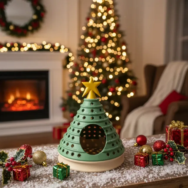 Niborprints Kerstboom huis goud groen 20x24 cm