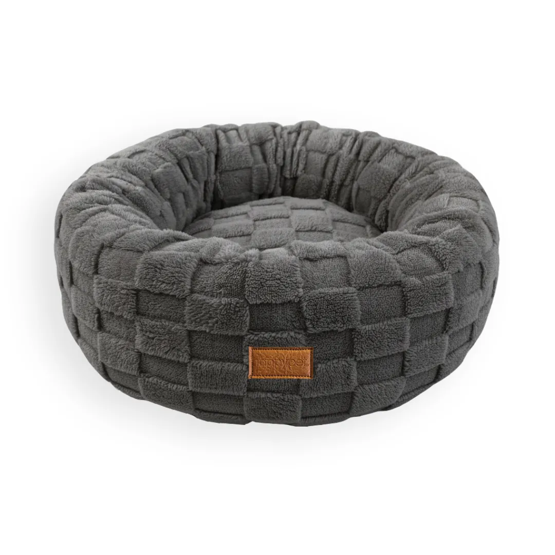 Nature First Checkra Round hondenmand rond 51cm graphite grey pluche