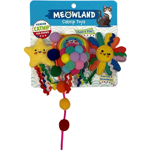 Natures Instinct Meowland Rainbow kattenspeelgoed catnip 3 stuks pluche