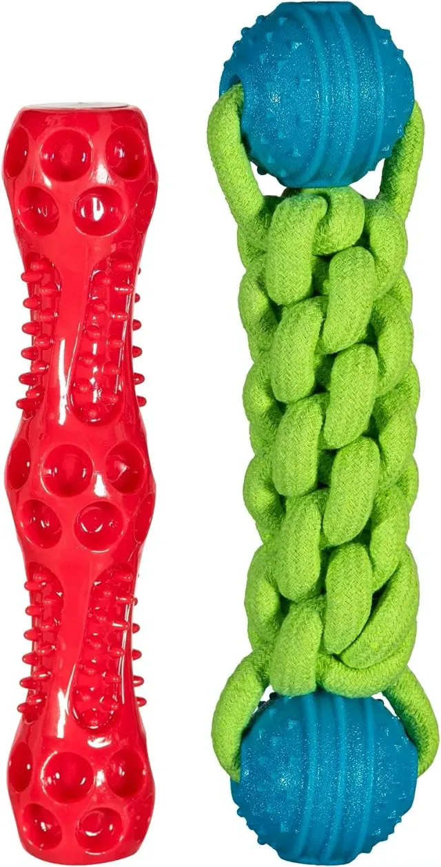 Natures Instinct Chase 'n Chomp Tug and Squeak hondenspeelgoed 2-pack touw