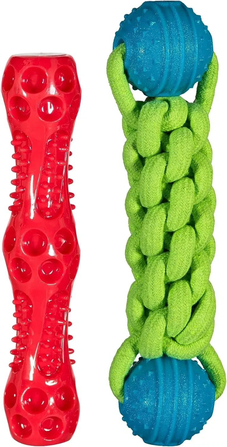 Natures Instinct Chase 'n Chomp Tug and Squeak hondenspeelgoed 2-pack touw