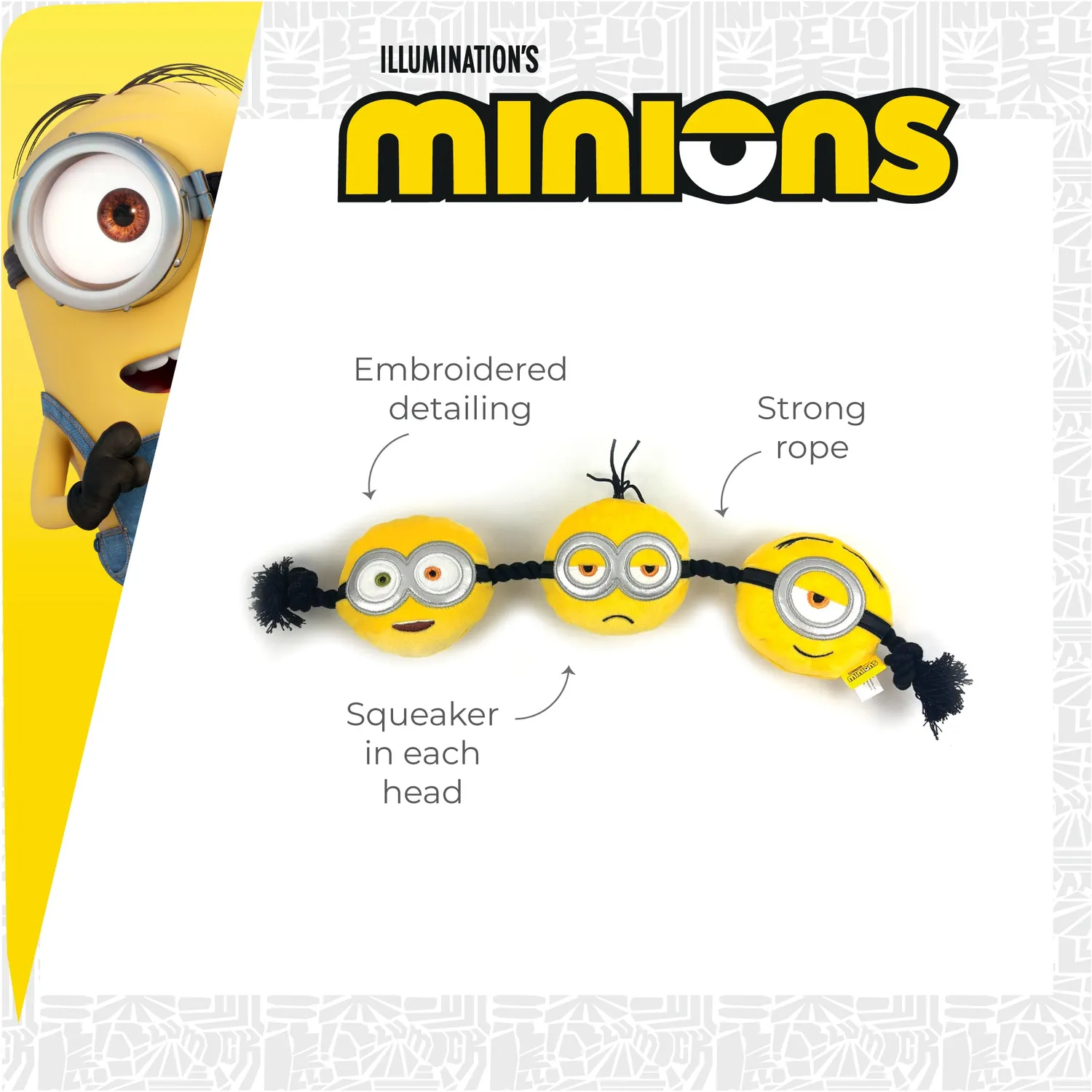 Nature First Minion 3-Head Rope Tug touwspeeltje met pieper