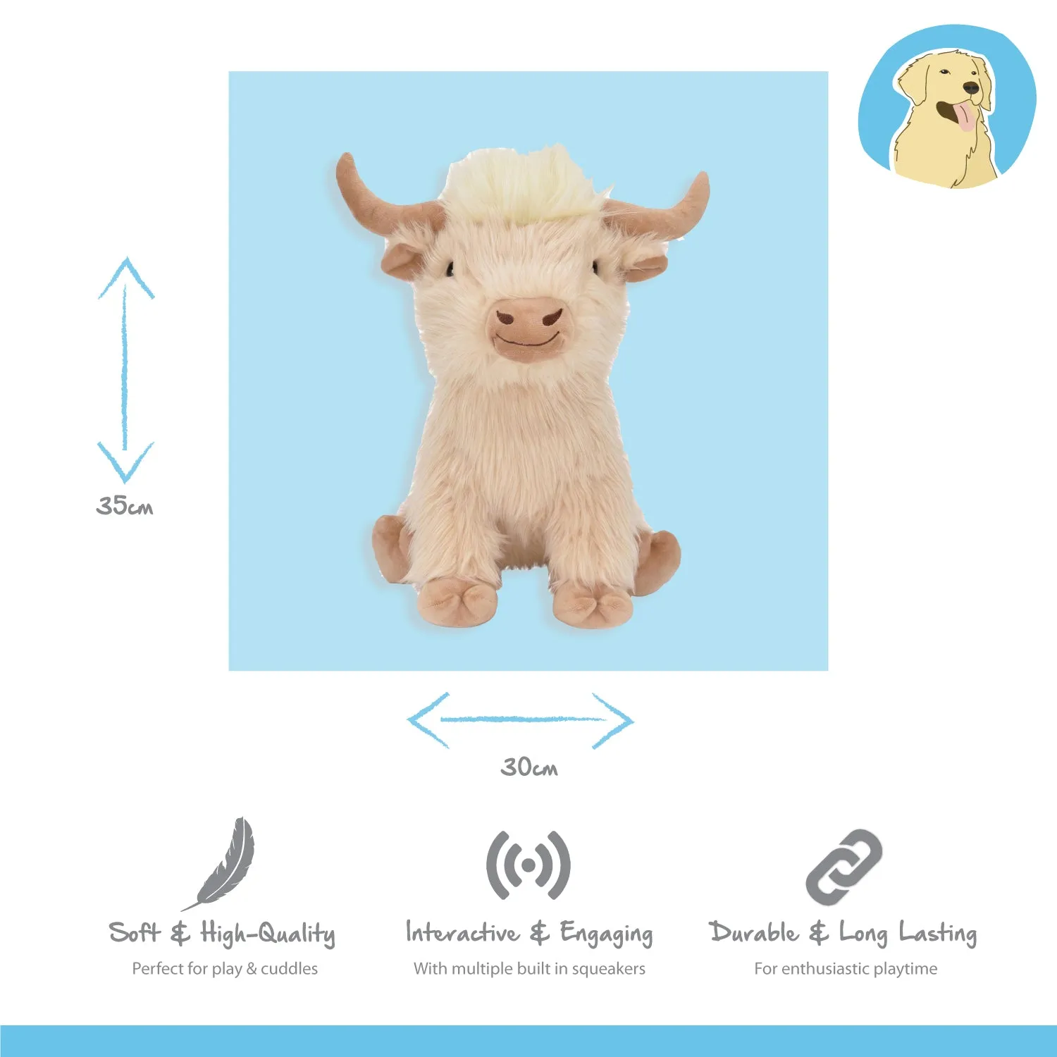 Nature First Highland Cow Jumbo hondenknuffel bruin met piep