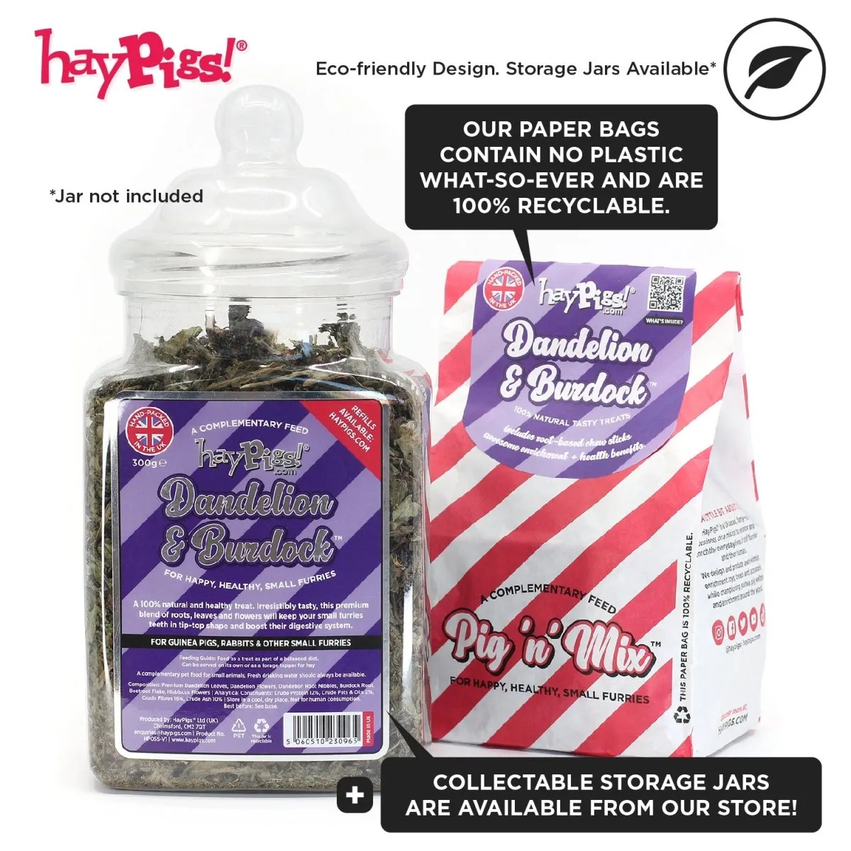 HayPigs Pig n Mix Dandelion & Burdock snackmix 150g vezelrijk