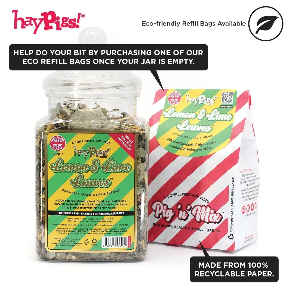 HayPigs Pig 'n' Mix Lemon & Lime Leaves snack 120g pot citrus